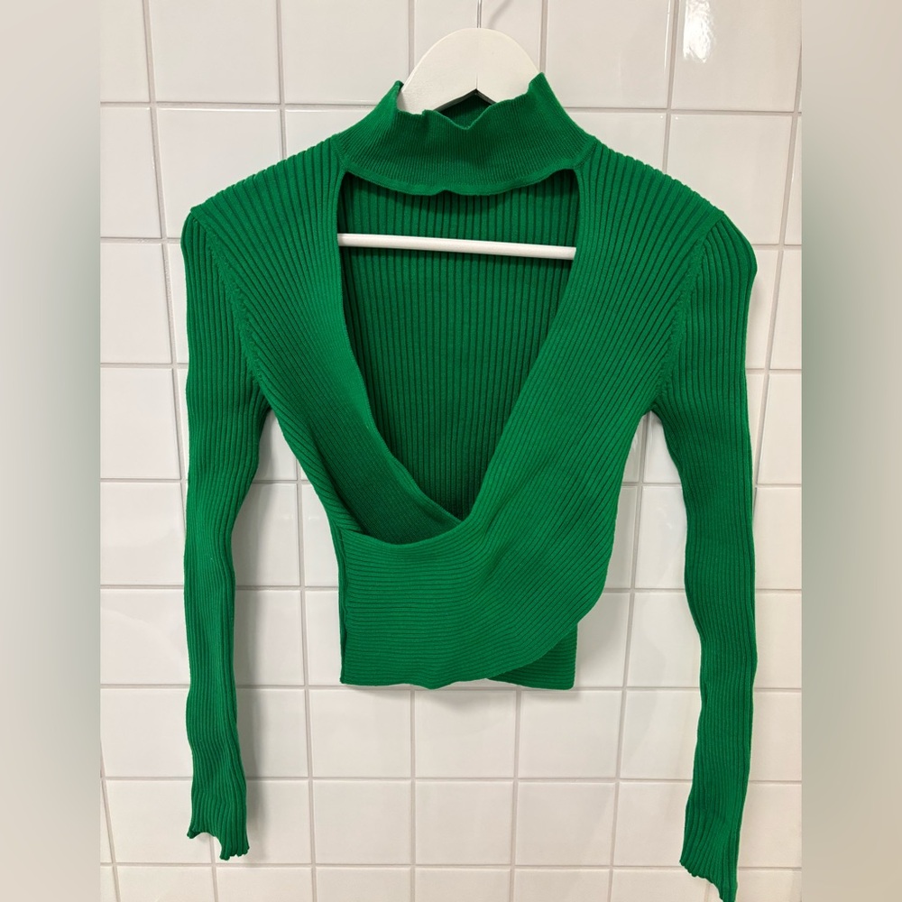 Zara Green Ribbed Knit Top